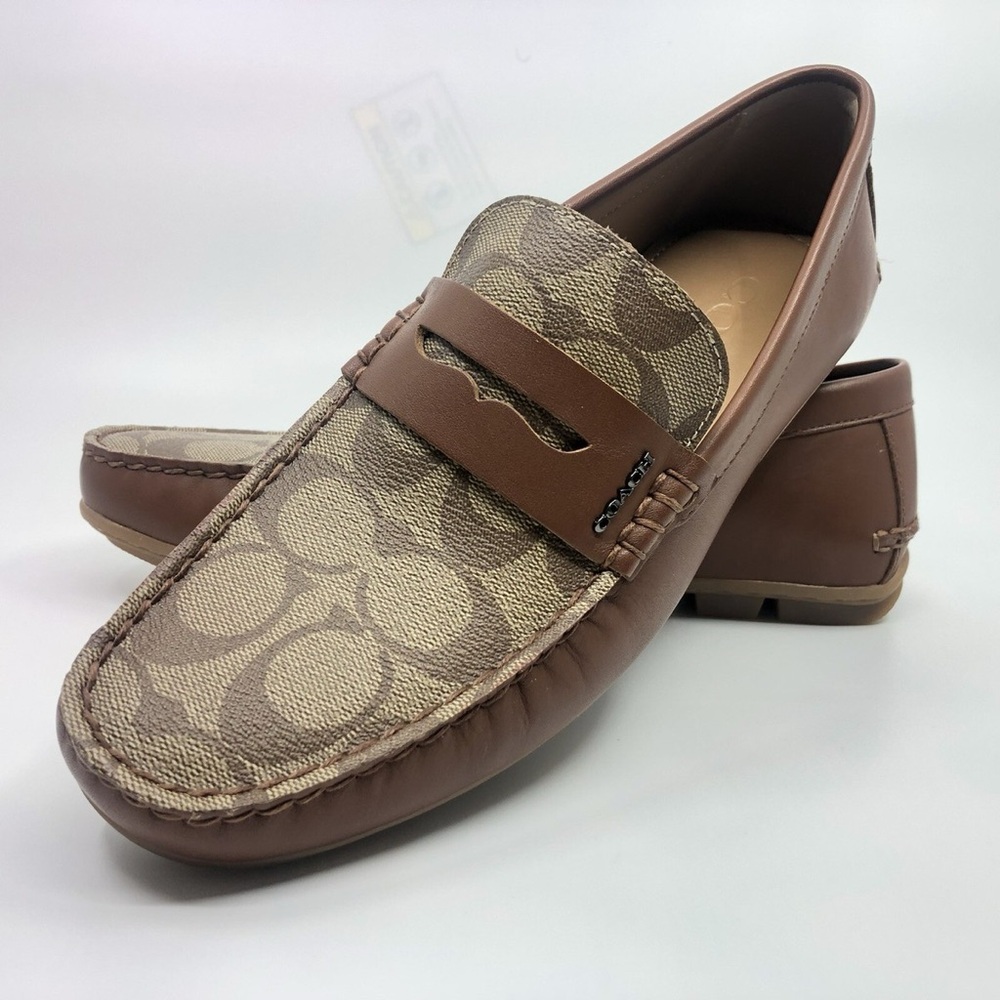 NEW COACH Size 10 Men's Loafer Saddle Leather MOTT DRIVER Khaki SIG C
